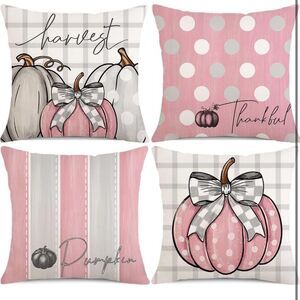 Fall Pillow Covers 18x18 Inch Set Of 4 Stripes Polka Dots Buffalo Plaid